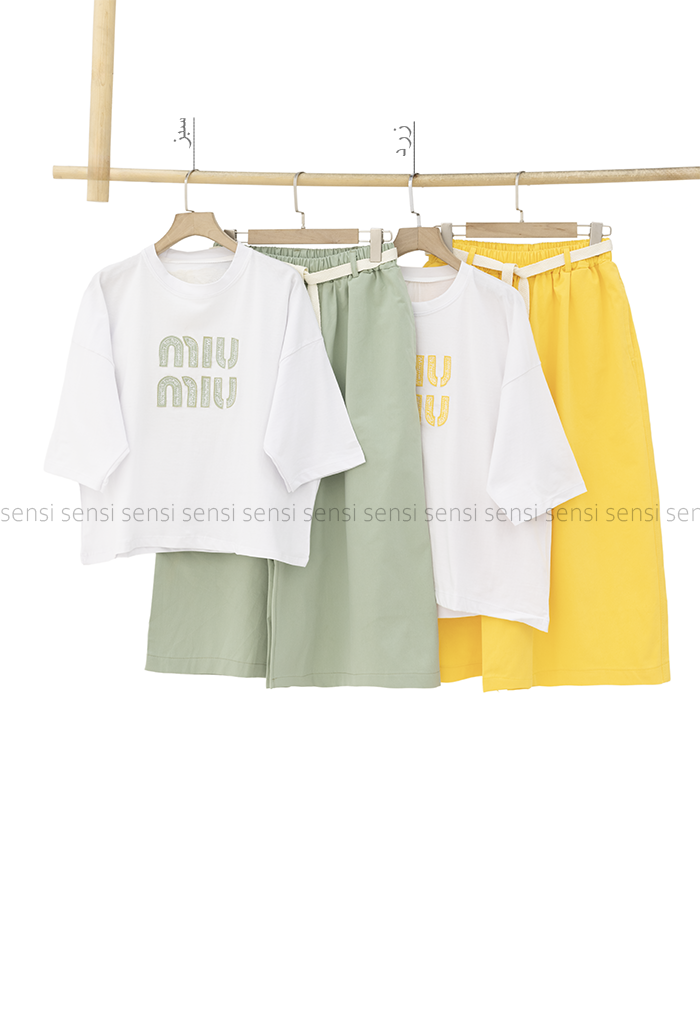 ست تیشرت شلوارکMIUMIUتیکه دوزی کد1006221